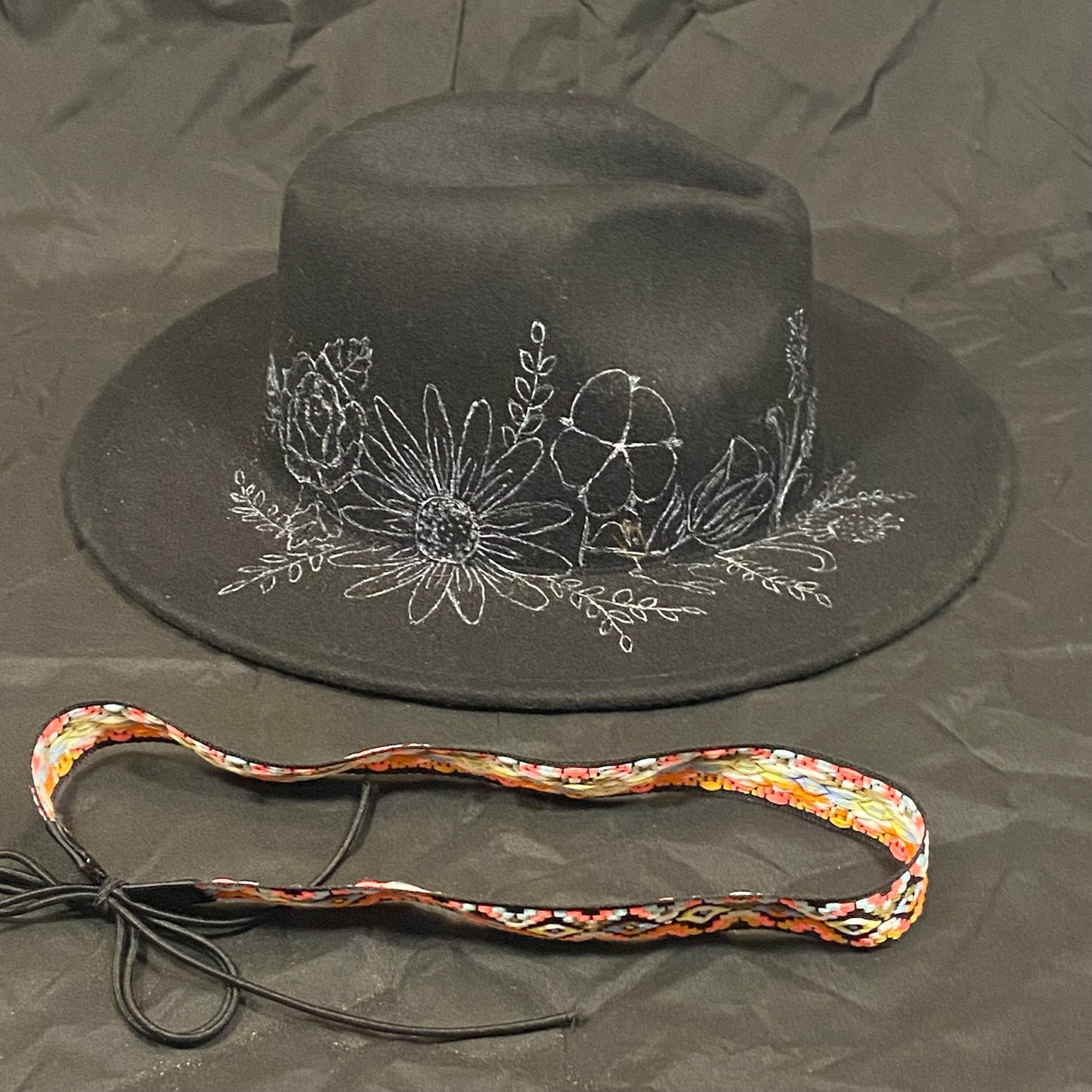 Burned Wide Brim Fedora in Black