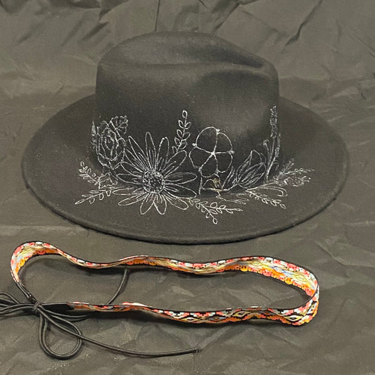 Burned Wide Brim Fedora in Black