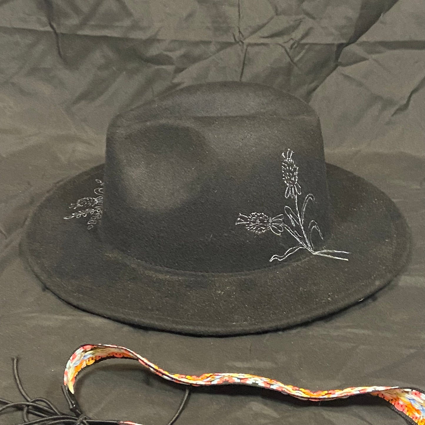 Burned Wide Brim Fedora in Black