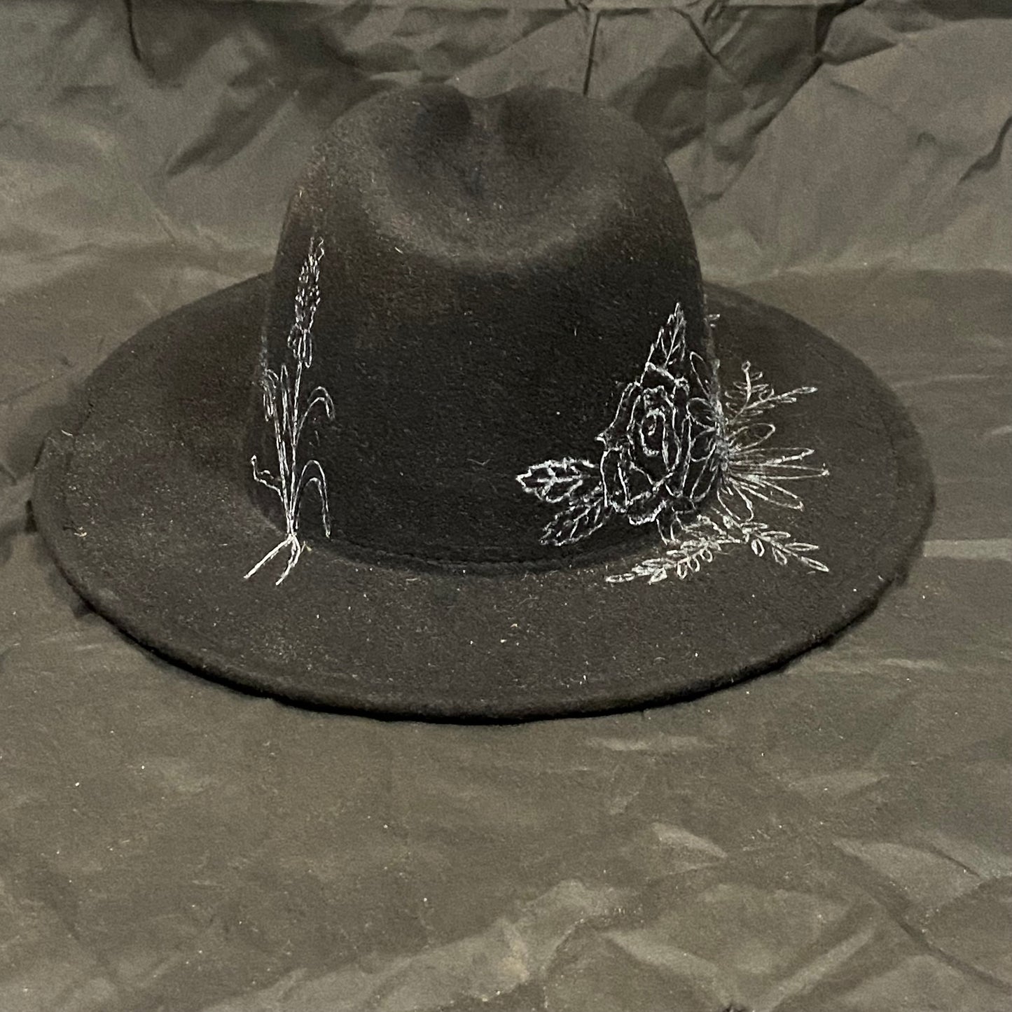 Burned Wide Brim Fedora in Black