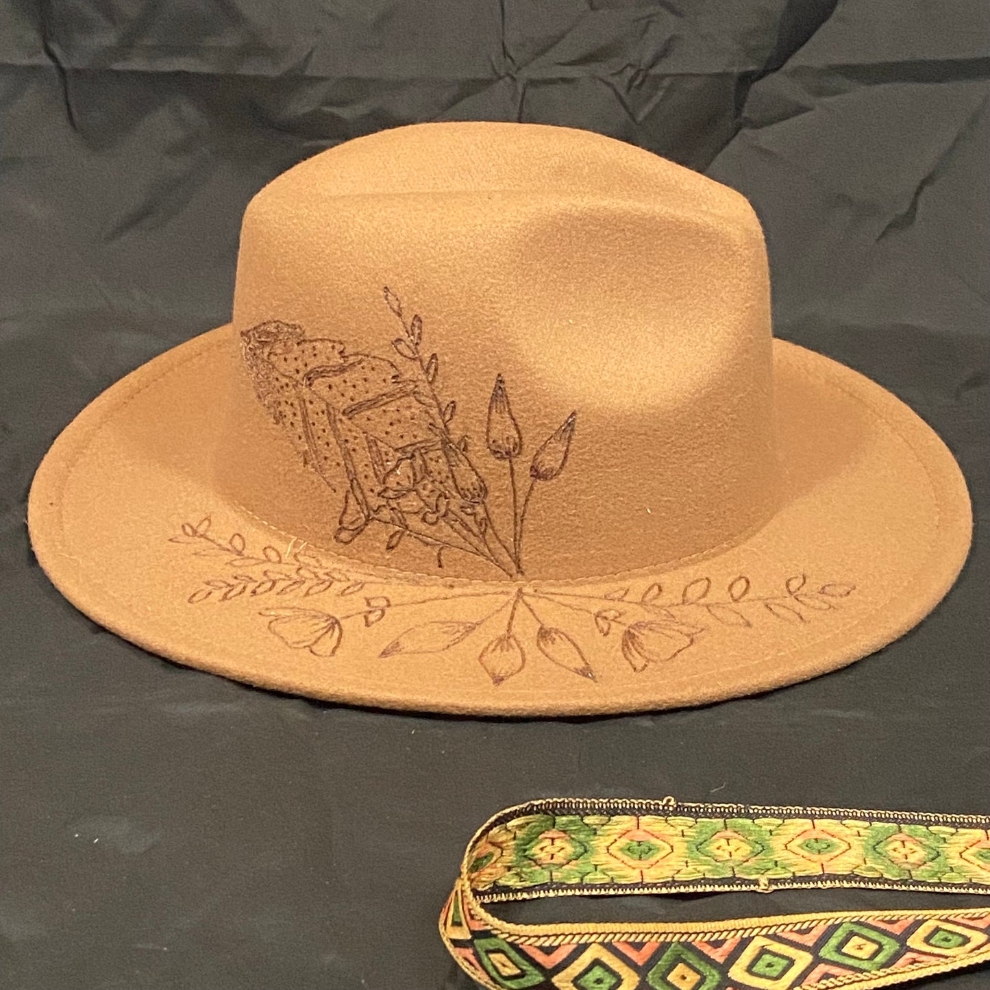 Burned Wide Brim Fedora in Camel
