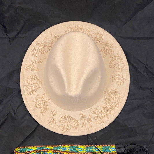 Burned Wide Brim Fedora in Cream