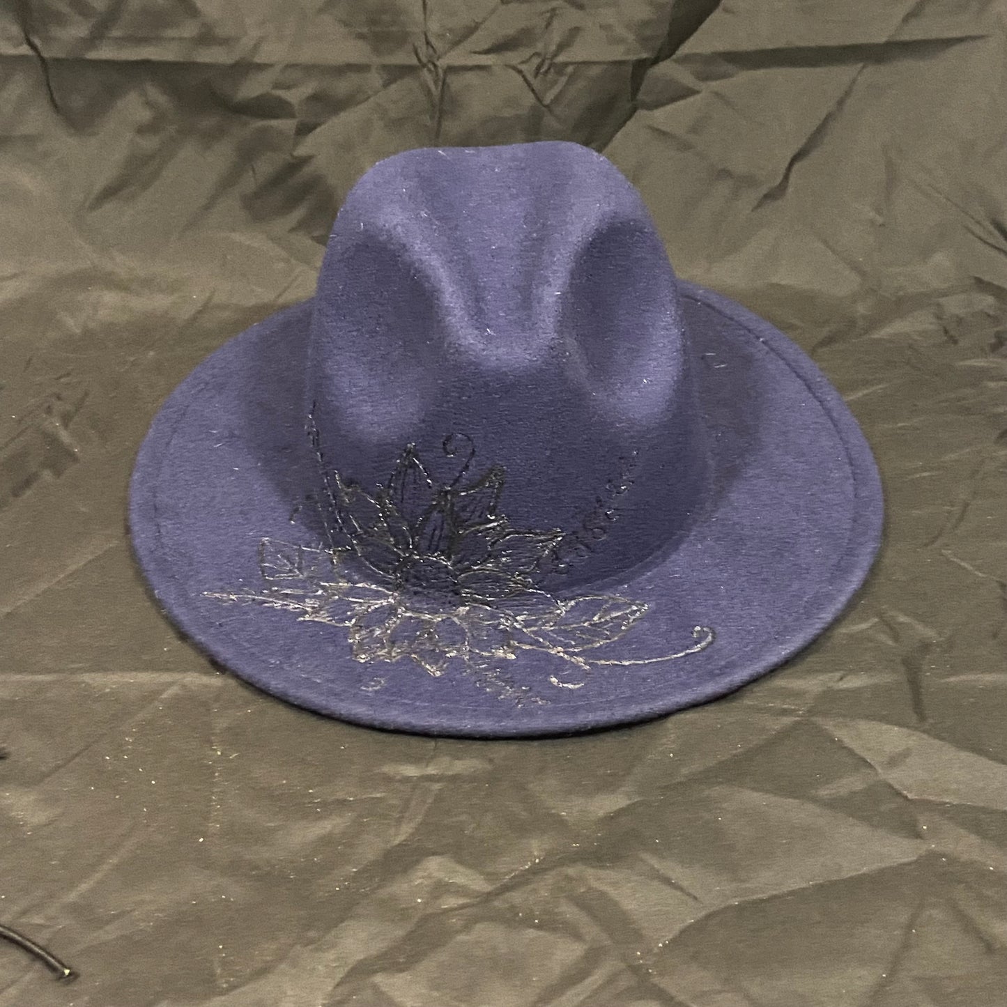 Burned Wide Brim Fedora in Blue