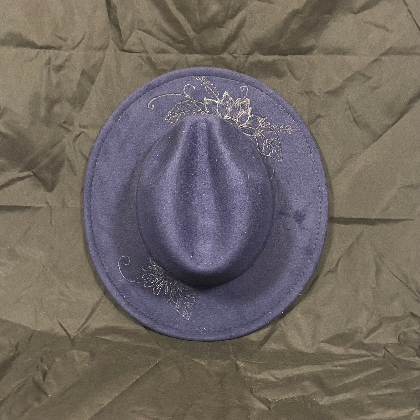 Burned Wide Brim Fedora in Blue
