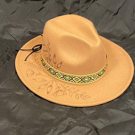 Burned Wide Brim Fedora in Camel