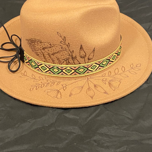 Burned Wide Brim Fedora in Camel