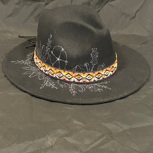 Burned Wide Brim Fedora in Black
