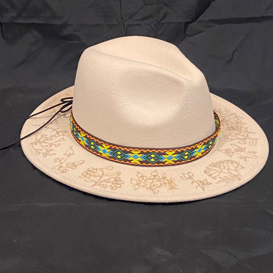 Burned Wide Brim Fedora in Cream