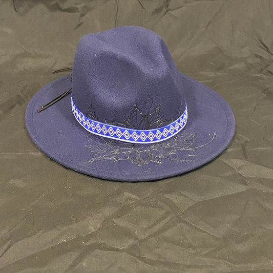 Burned Wide Brim Fedora in Blue