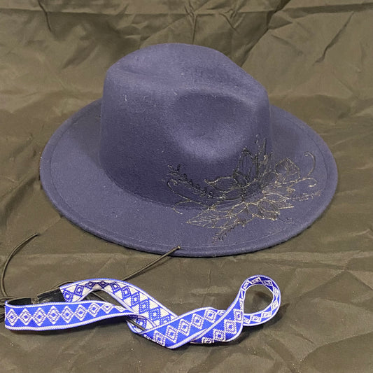 Burned Wide Brim Fedora in Blue
